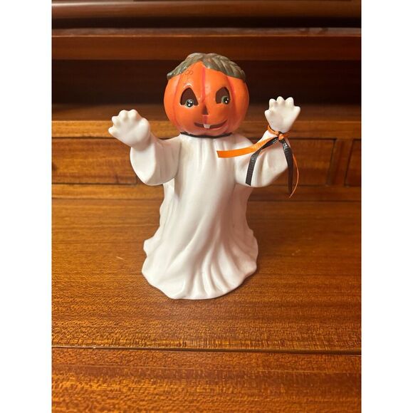Vtg 1995 New Holland Pumpkin Faced Ghost Planter Candle  Holder Ceramic - Picture 11 of 12